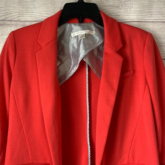 Lauren Conrad Dark Coral Pink Blazer Jacket Open Front Elbow Length Sleeves Sz 4 - Picture 2 of 11